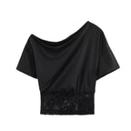 Women lothing Summer Sexy Lace Stitching Oblique Shoulder