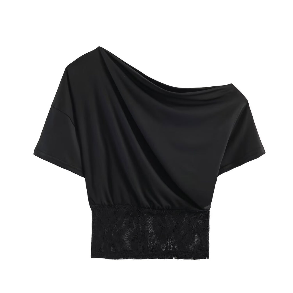Women lothing Summer Sexy Lace Stitching Oblique Shoulder