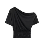 Women lothing Summer Sexy Lace Stitching Oblique Shoulder
