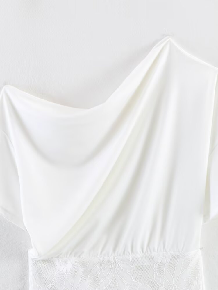 Women lothing Summer Sexy Lace Stitching Oblique Shoulder