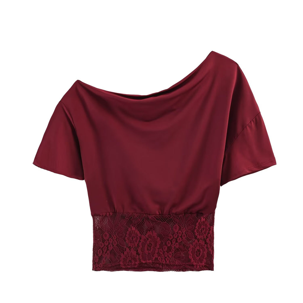Women lothing Summer Sexy Lace Stitching Oblique Shoulder