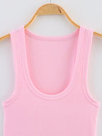 Women Summer Ribbed Tank Top With Round Neck Camis