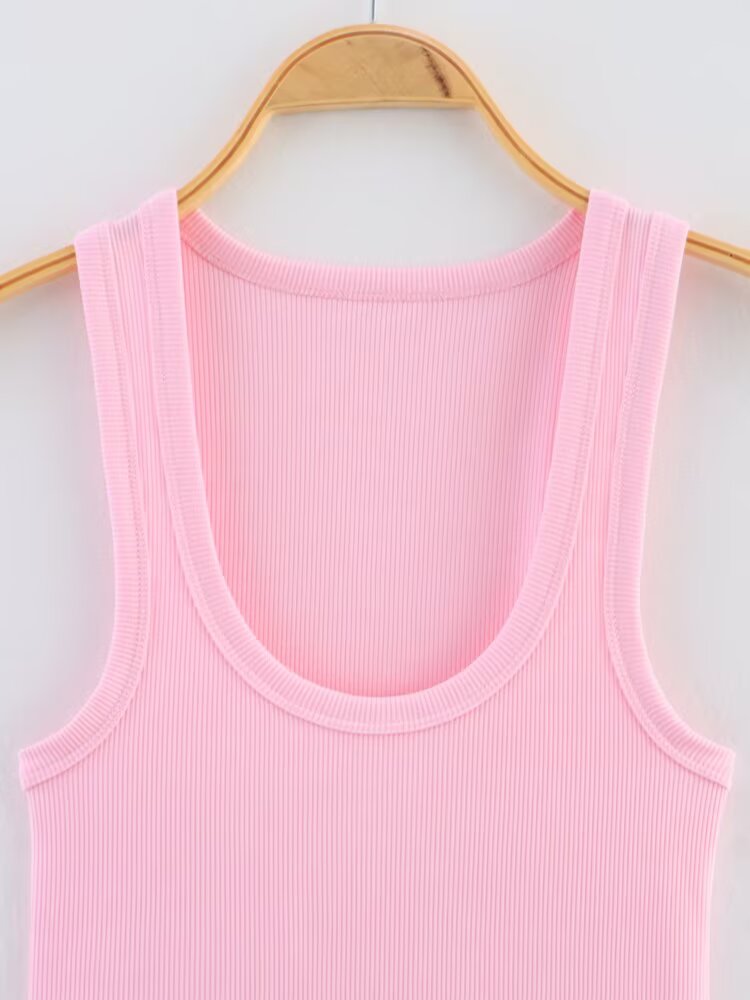 Women Summer Ribbed Tank Top With Round Neck Camis