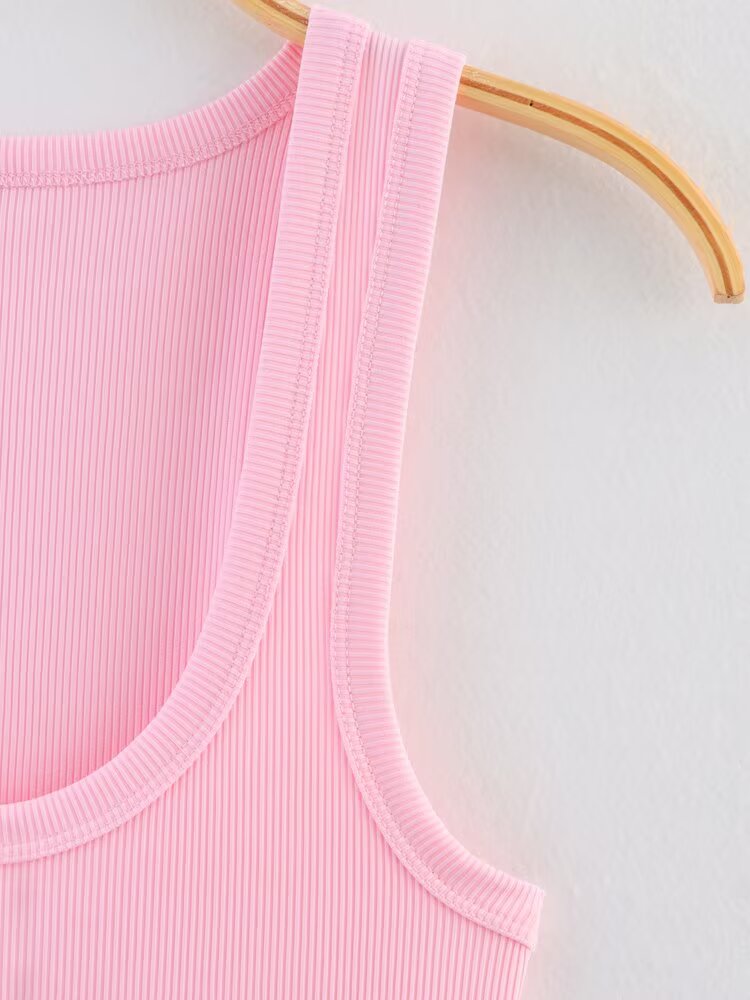 Women Summer Ribbed Tank Top With Round Neck Camis