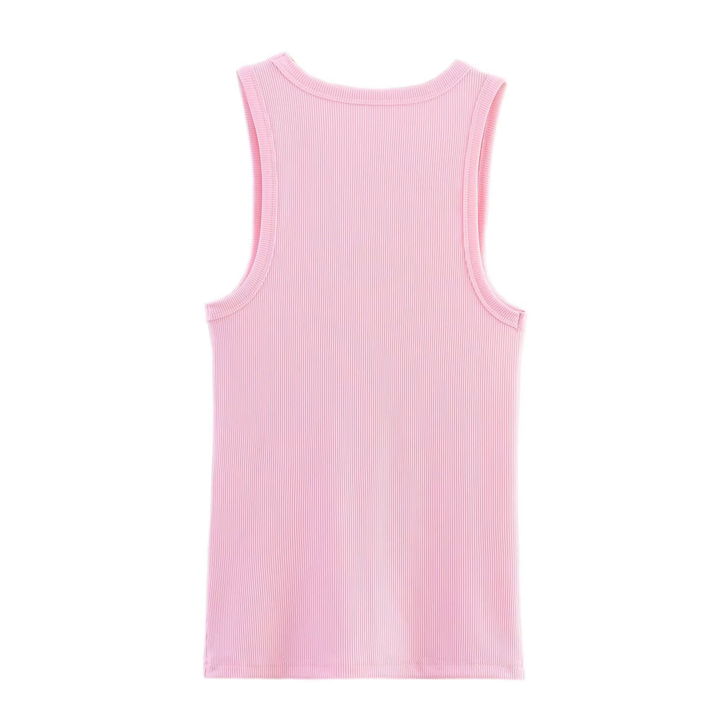 Women Summer Ribbed Tank Top With Round Neck Camis