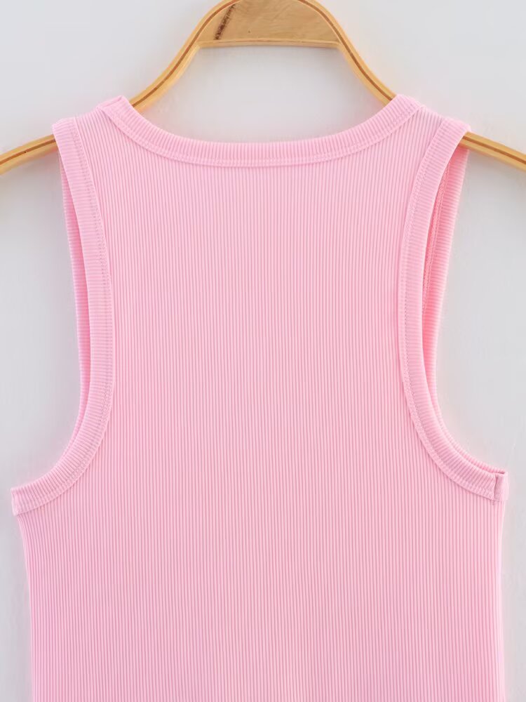 Women Summer Ribbed Tank Top With Round Neck Camis