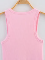 Women Summer Ribbed Tank Top With Round Neck Camis
