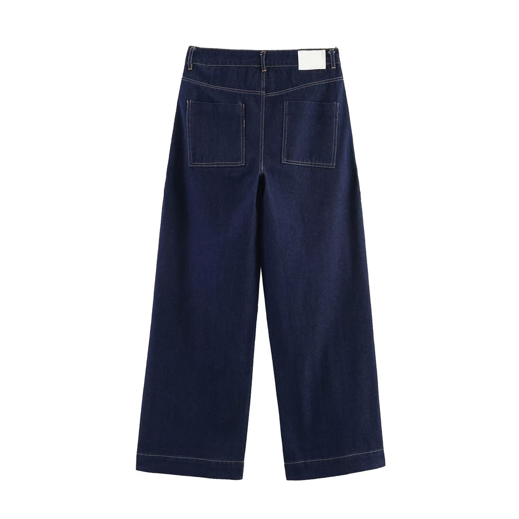 Women Clothing Long Sleeve Collared Denim Jacket Trousers
