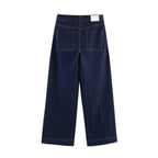 Women Clothing Long Sleeve Collared Denim Jacket Trousers