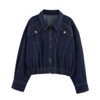 Women Clothing Long Sleeve Collared Denim Jacket Trousers