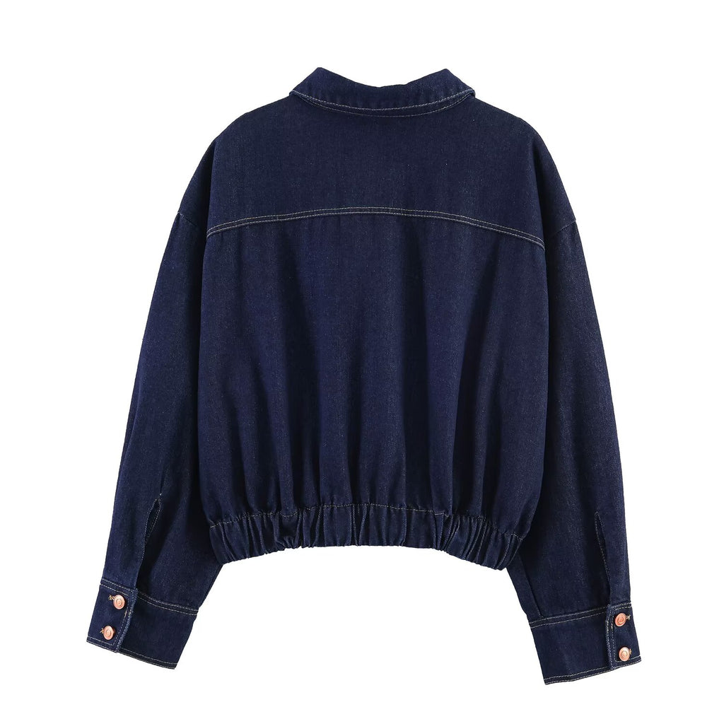 Women Clothing Long Sleeve Collared Denim Jacket Trousers