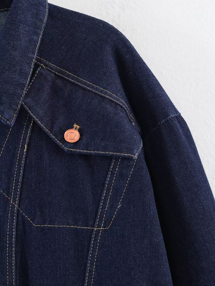 Women Clothing Long Sleeve Collared Denim Jacket Trousers