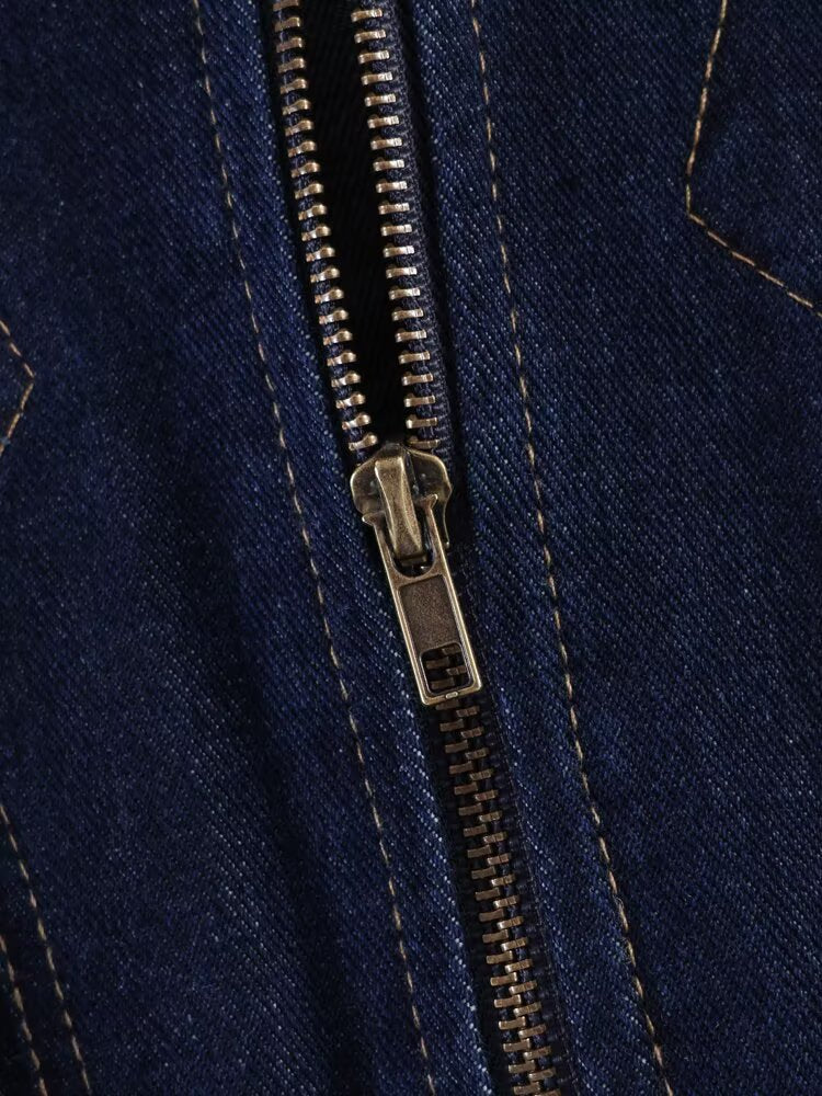 Women Clothing Long Sleeve Collared Denim Jacket Trousers
