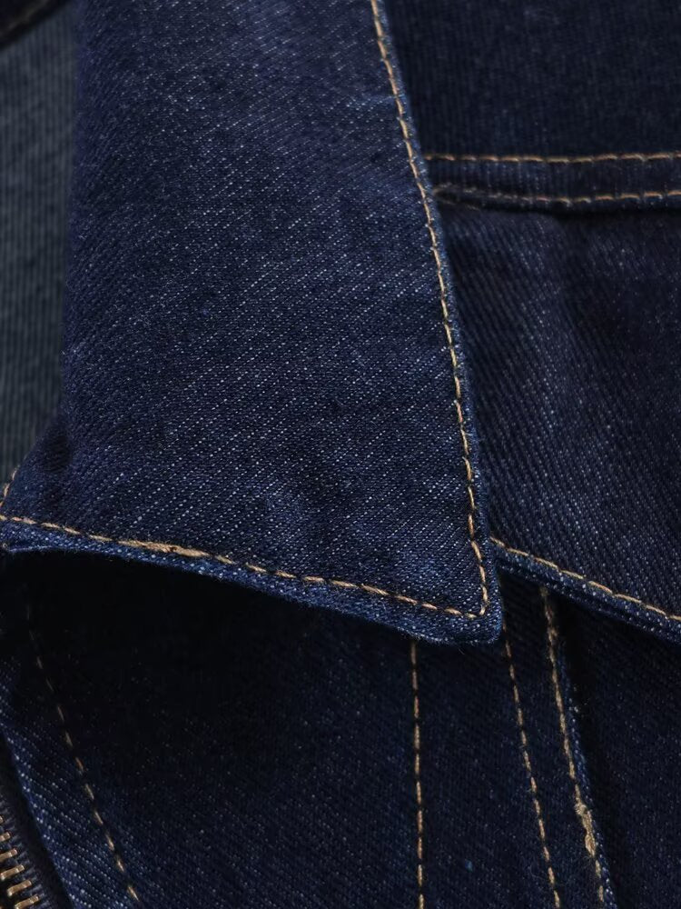 Women Clothing Long Sleeve Collared Denim Jacket Trousers