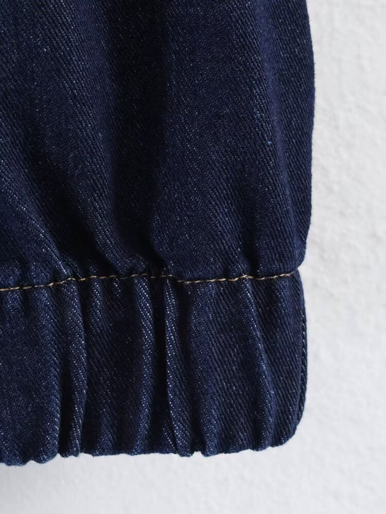 Women Clothing Long Sleeve Collared Denim Jacket Trousers
