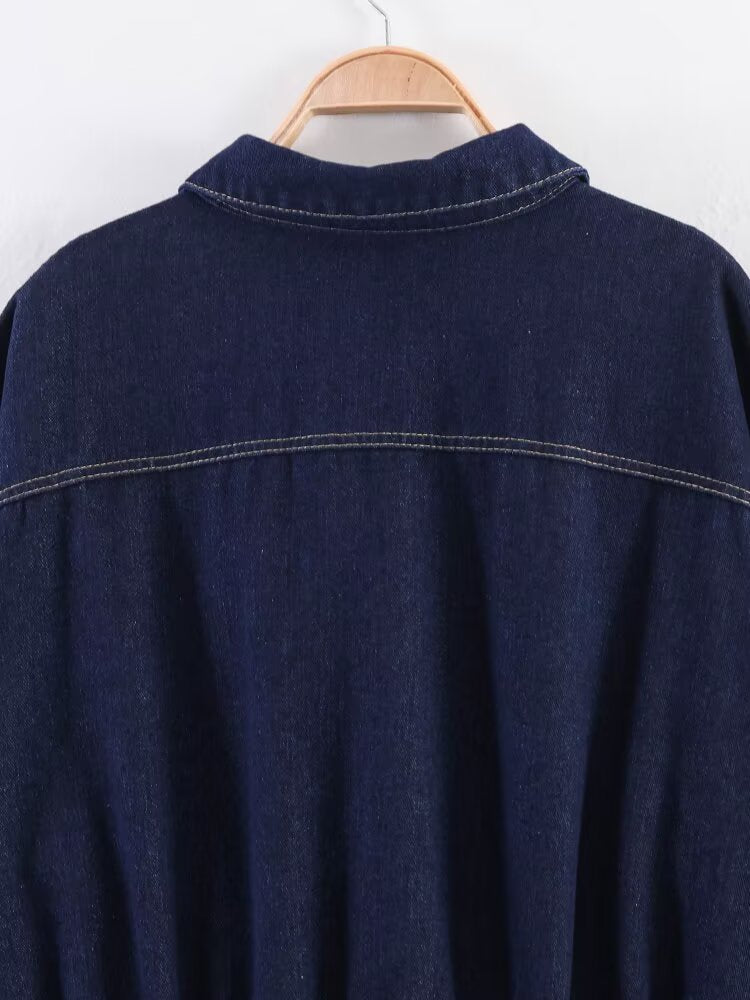 Women Clothing Long Sleeve Collared Denim Jacket Trousers