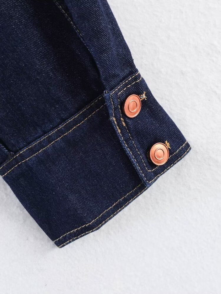 Women Clothing Long Sleeve Collared Denim Jacket Trousers