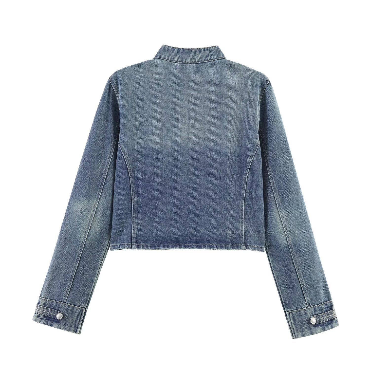 Women Clothing Top Close Fitting Denim Jacket Mini Shorts Sets