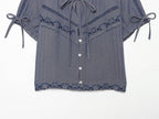 Women's Women Summer Casual Round Neck Puff Short Sleeve Bow Blouse
