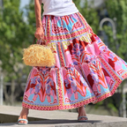 Women's Floral Ruffle High-Waist Midi Skirt