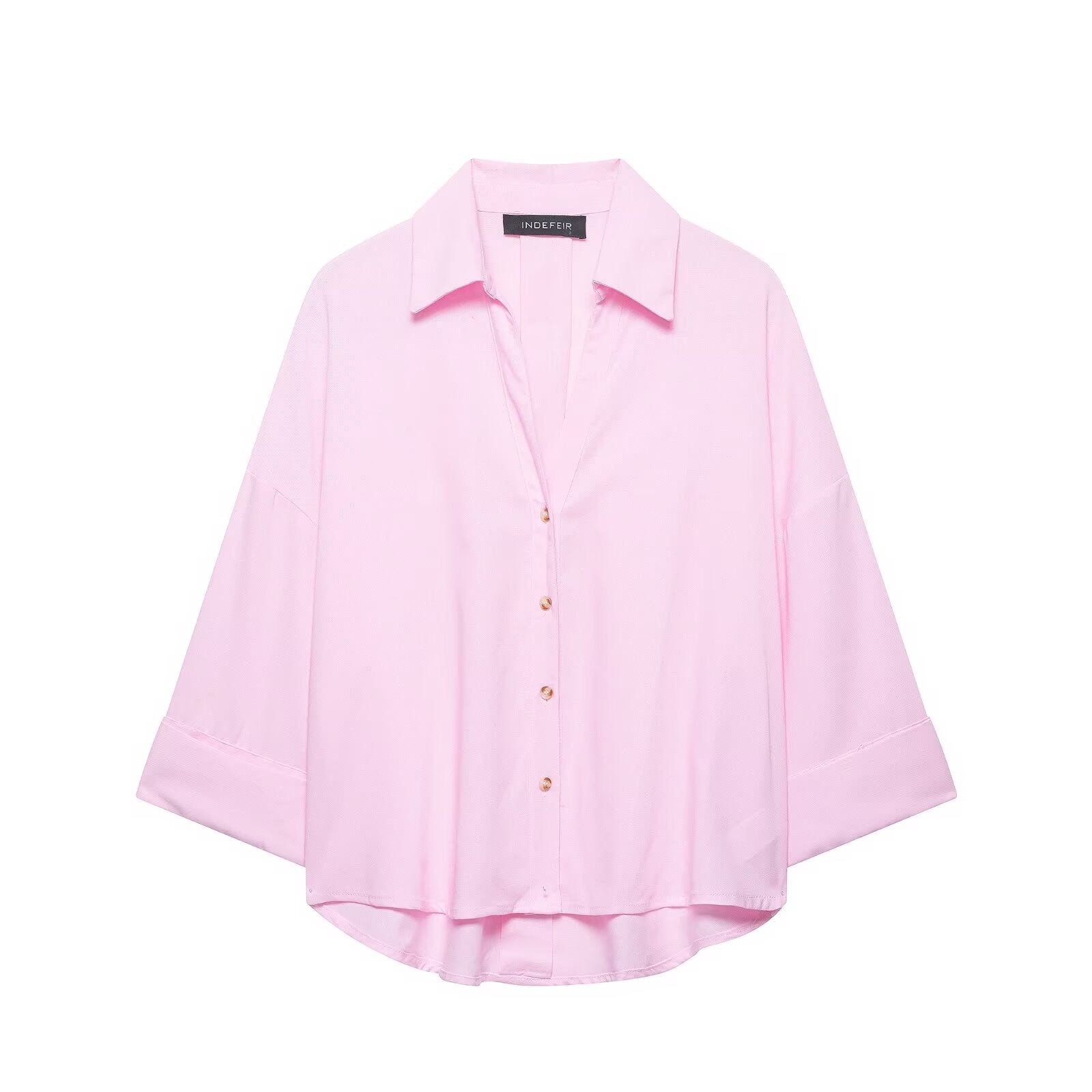Women Clothing Summer Loose V neck Slimming 3/4 Sleeve Top
