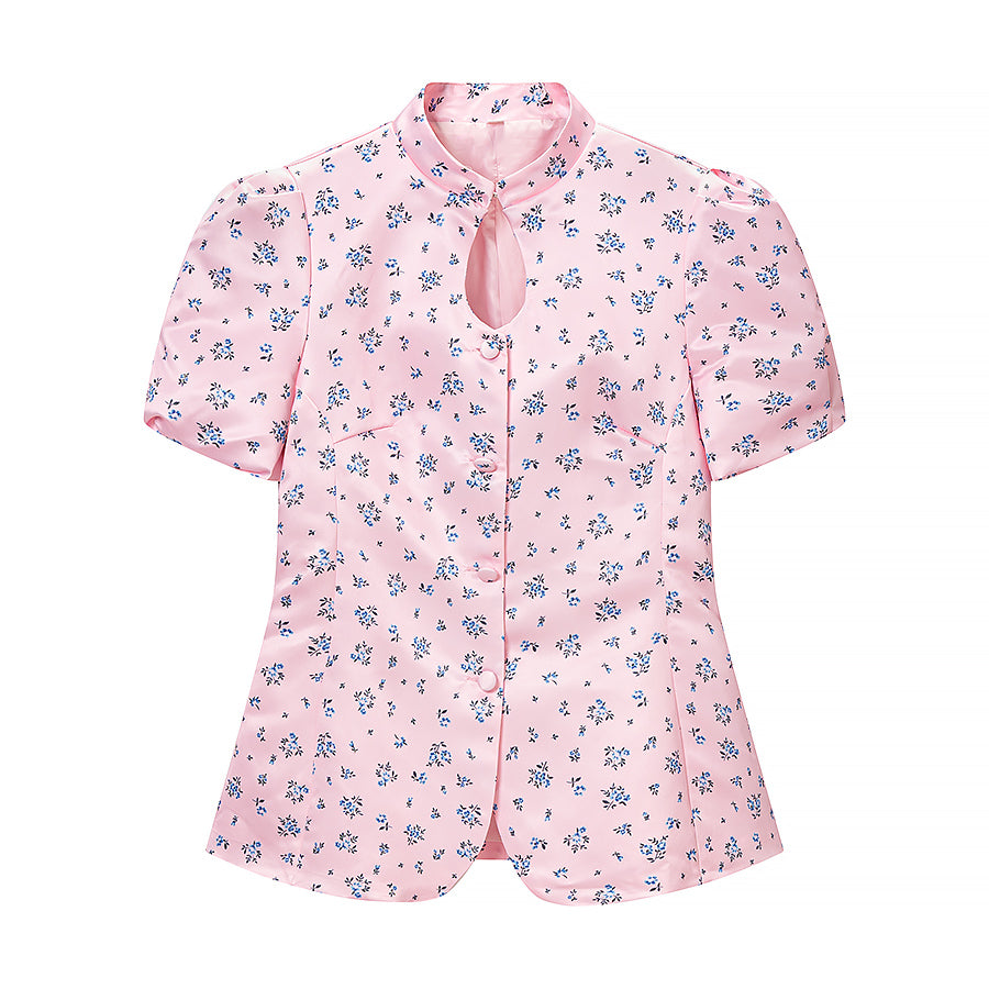 Women Clothing All Match Casual Printed Stand Collar Short
