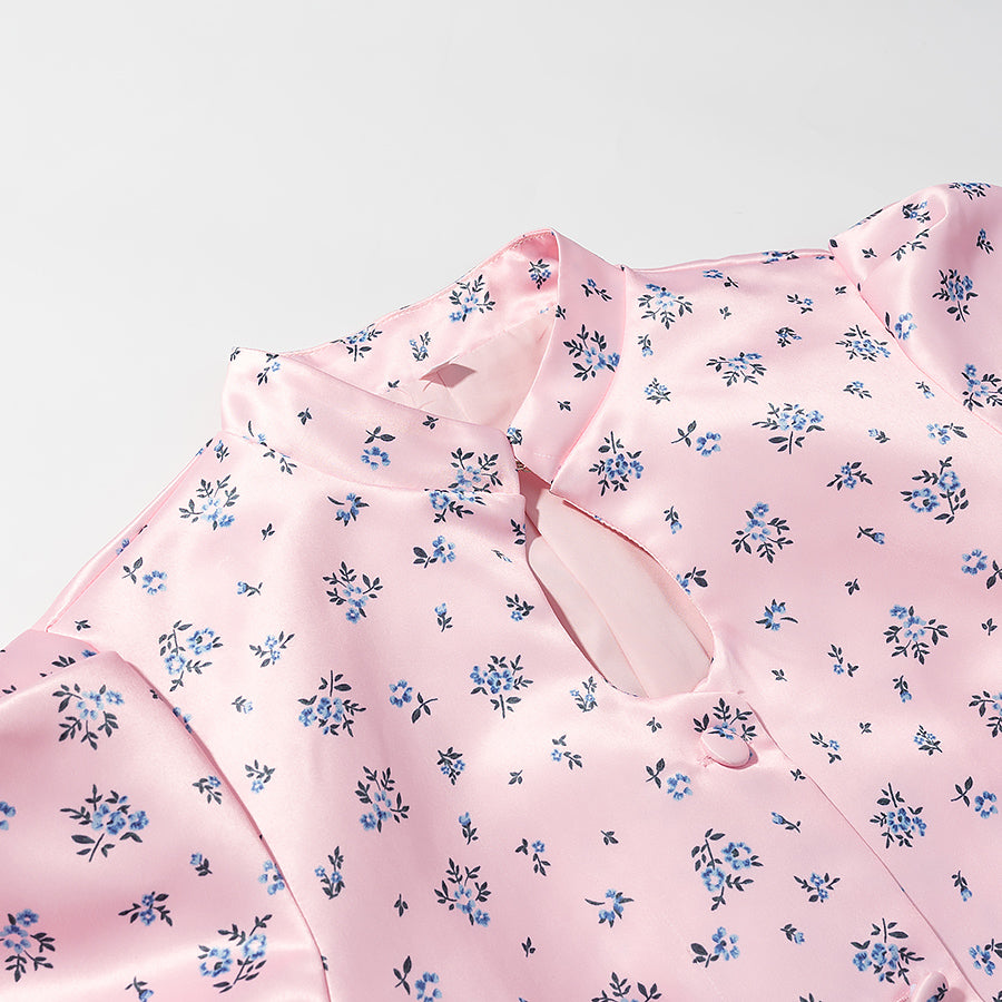 Women Clothing All Match Casual Printed Stand Collar Short