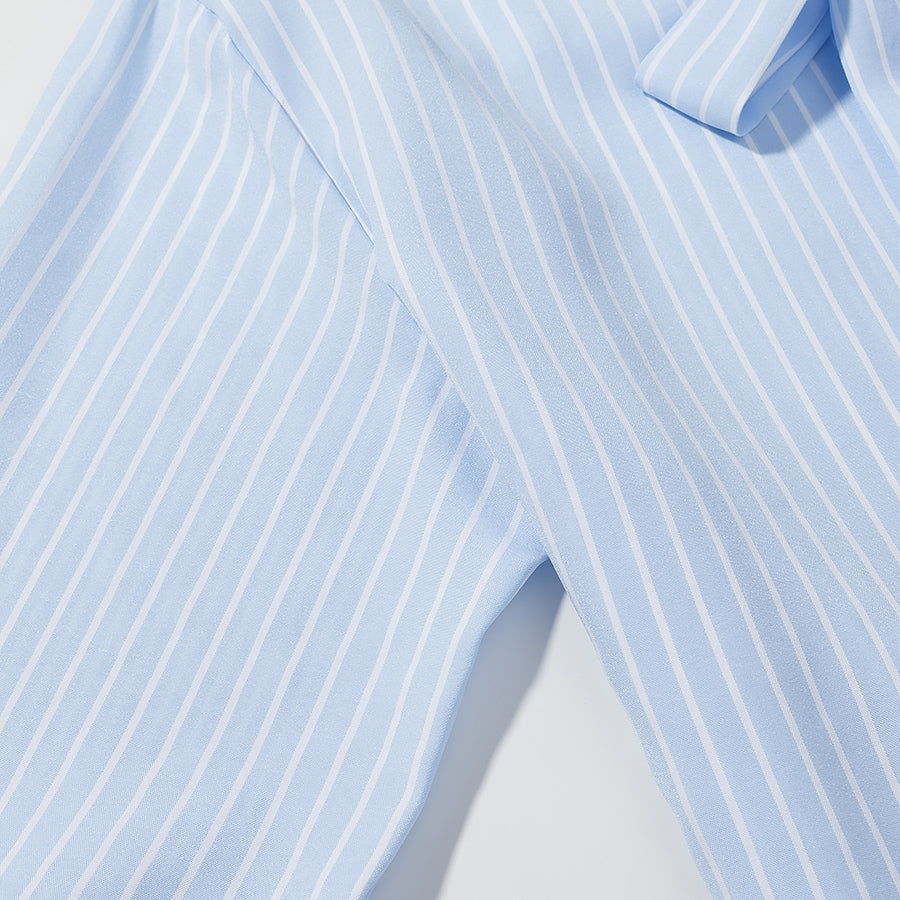 Blue Striped Shirt for Women French High Sense Bow Bandage