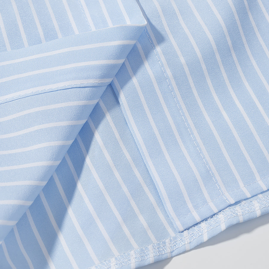 Blue Striped Shirt for Women French High Sense Bow Bandage