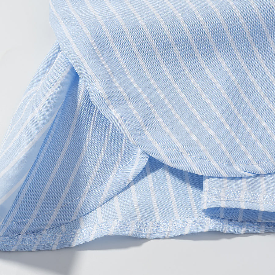 Blue Striped Shirt for Women French High Sense Bow Bandage