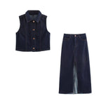 Spring Denim Vest With Belt Flared Jeans Retro Spring