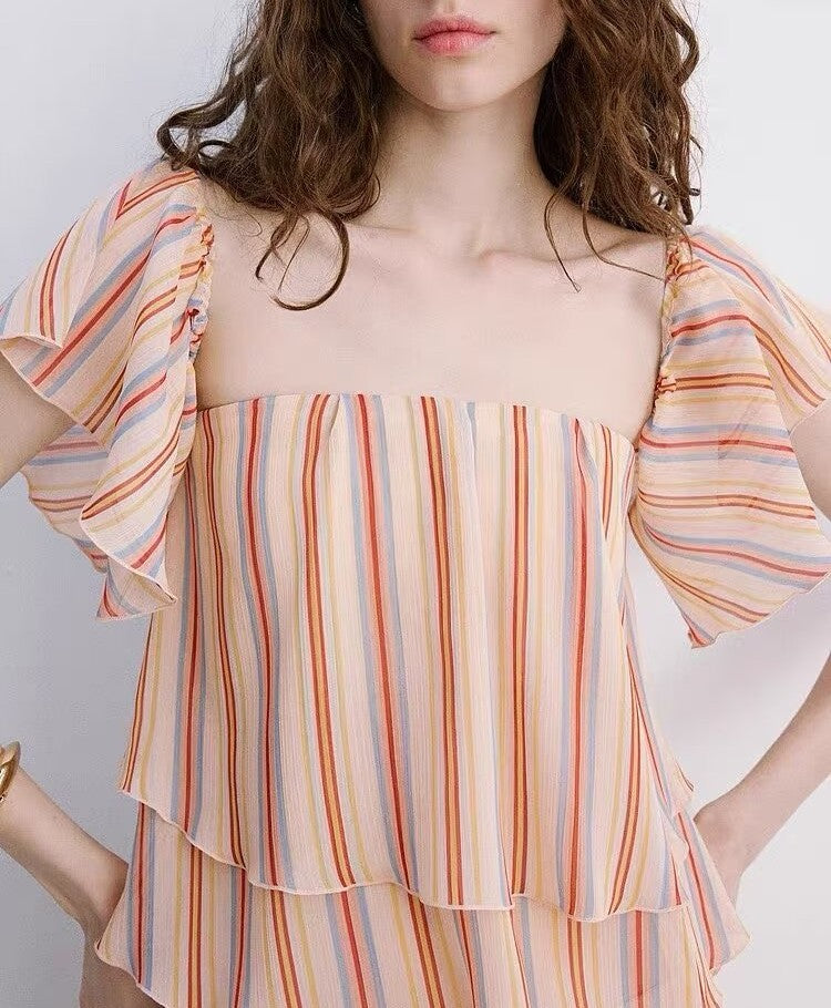 Summer French Sweet Sexy See through Ruffled Tube Top