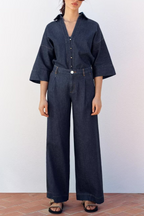 Summer Casual Women Collared Wide Sleeve Loose Denim Shirt