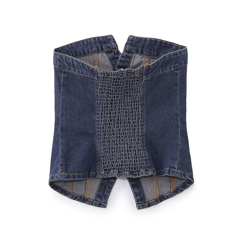 Women Clothing Summer Vintage Single Breasted Tube Top