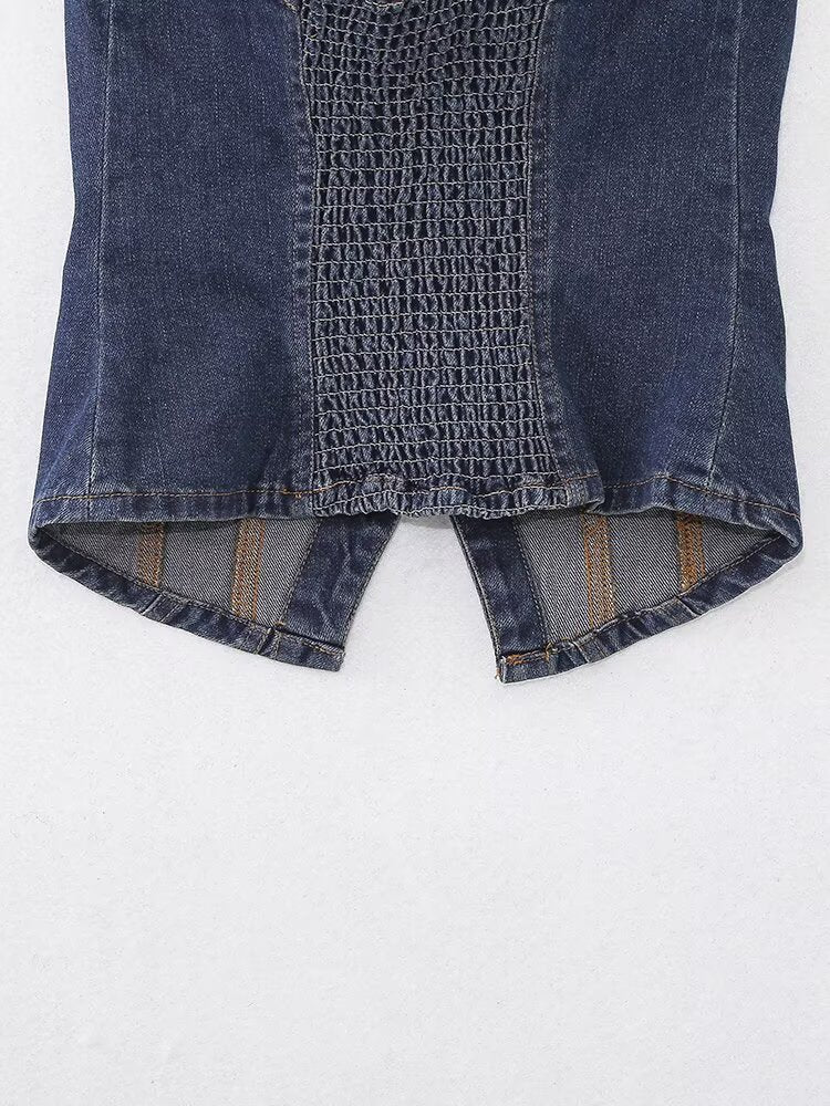 Women Clothing Summer Vintage Single Breasted Tube Top