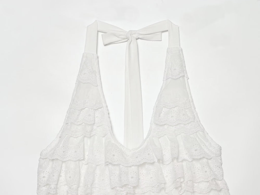 Sexy Halter Lace up Laminated Decoration Short Top Sling