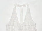 Sexy Halter Lace up Laminated Decoration Short Top Sling