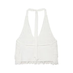 Sexy Halter Lace up Laminated Decoration Short Top Sling