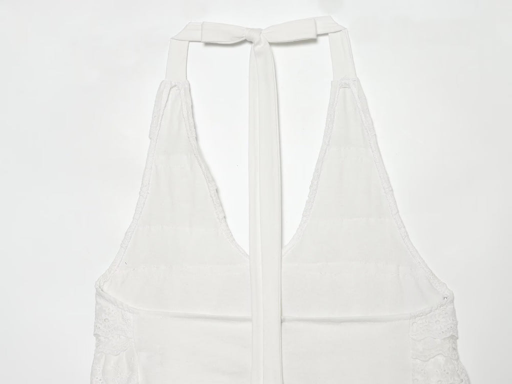 Sexy Halter Lace up Laminated Decoration Short Top Sling