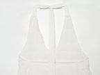 Sexy Halter Lace up Laminated Decoration Short Top Sling