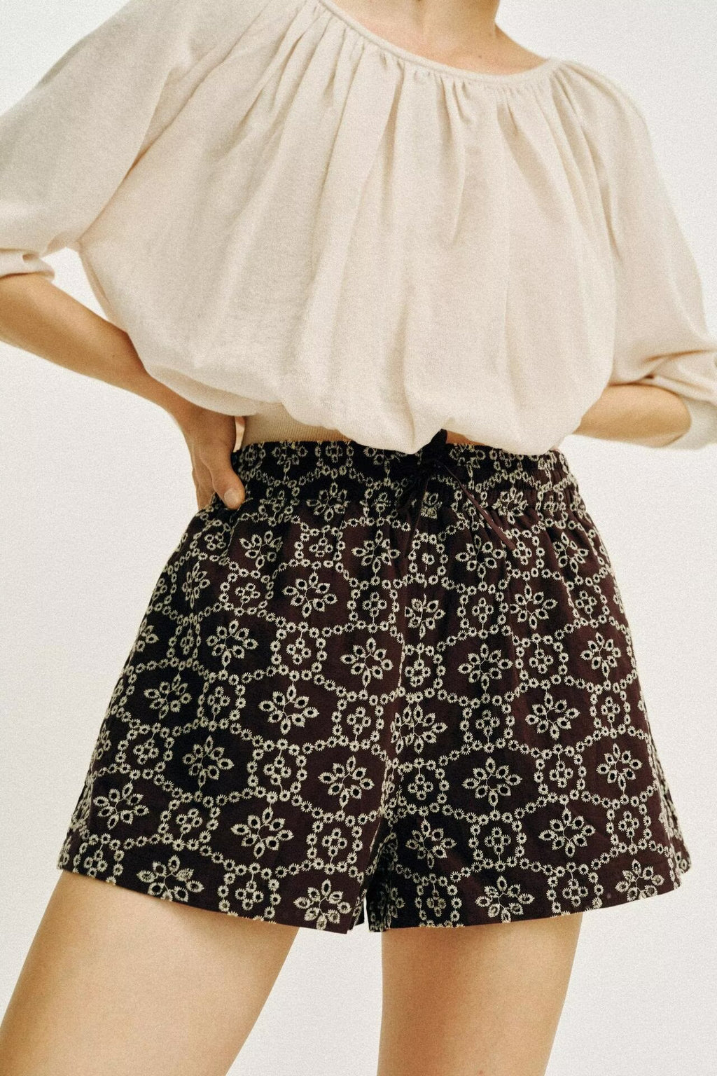 Women Clothing Hollow Out Cutout Embroidered Casual Shorts