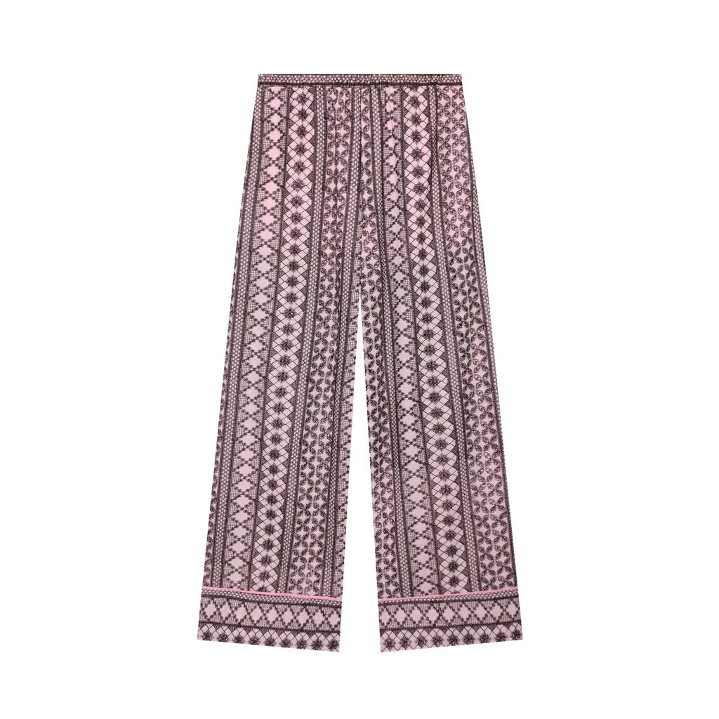 Women Clothing Summer Embroidered Waist Trimming Spaghetti Straps Top Wide Leg Pants