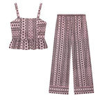 Women Clothing Summer Embroidered Waist Trimming Spaghetti Straps Top Wide Leg Pants