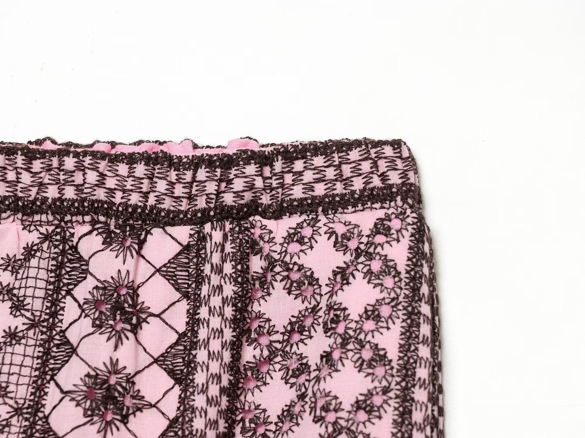 Women Clothing Summer Embroidered Waist Trimming Spaghetti Straps Top Wide Leg Pants