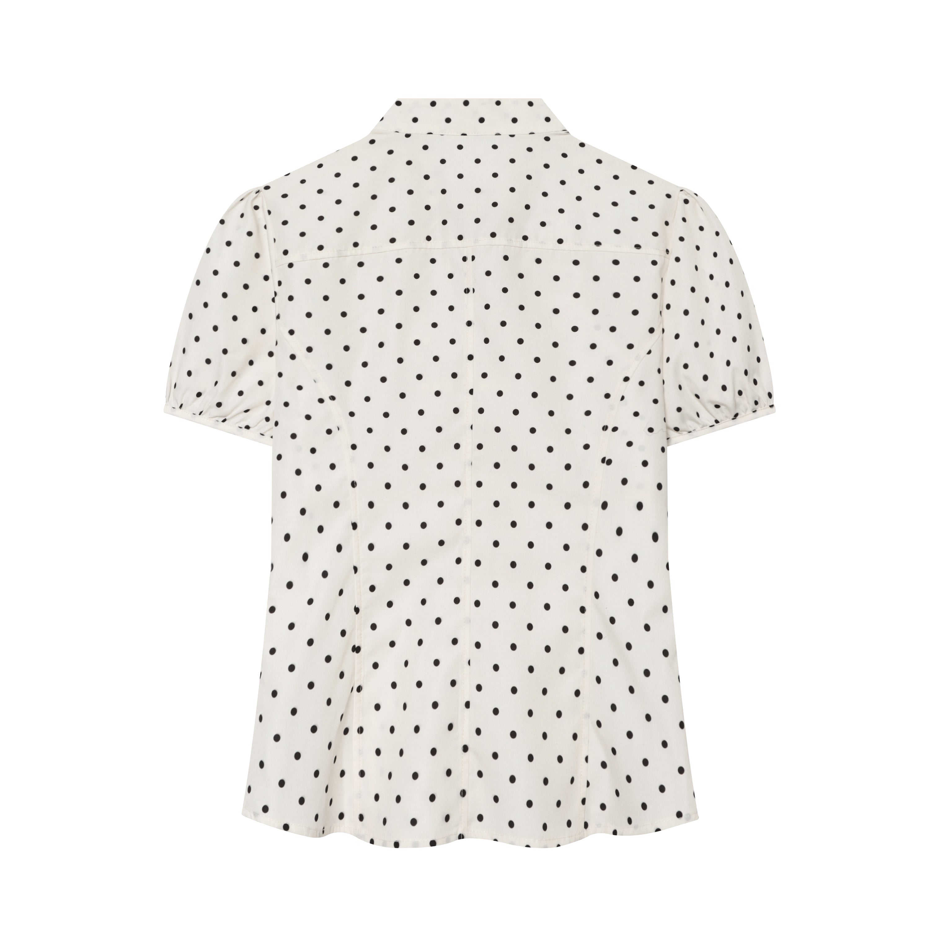 Spring Elegant Polka Dot Puff Sleeve Poplin Bowknot