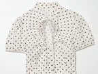 Spring Elegant Polka Dot Puff Sleeve Poplin Bowknot