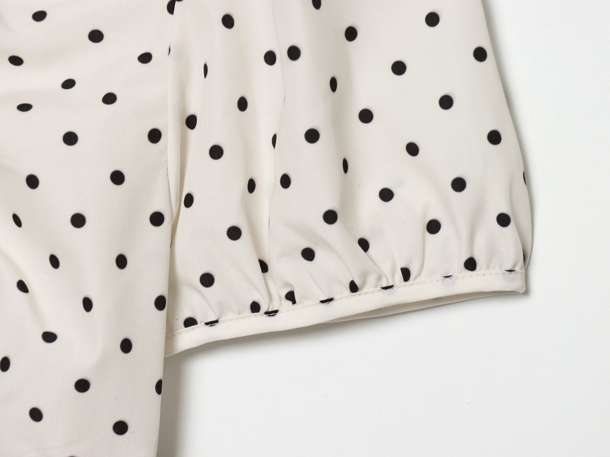 Spring Elegant Polka Dot Puff Sleeve Poplin Bowknot