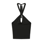 Women Clothing Summer Sexy Metal Buckle Halter Black Tie
