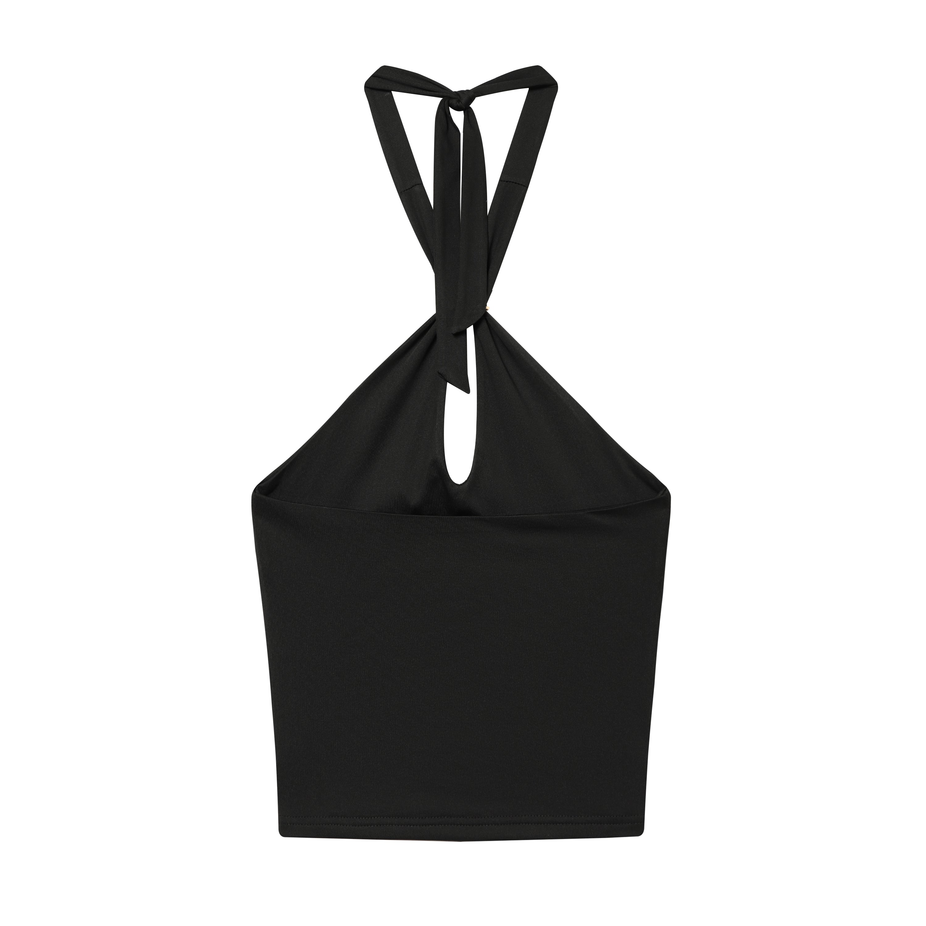 Women Clothing Summer Sexy Metal Buckle Halter Black Tie