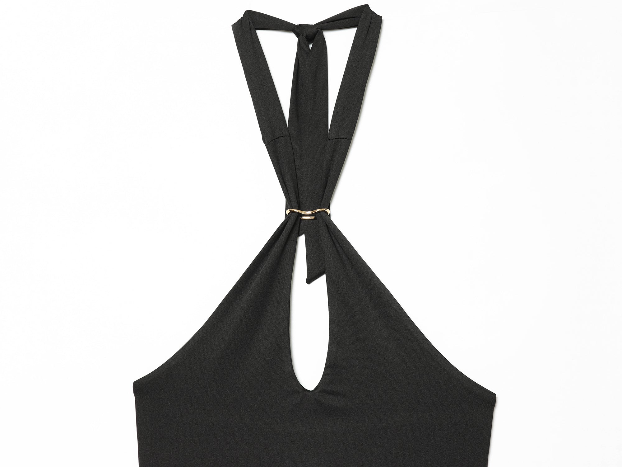 Women Clothing Summer Sexy Metal Buckle Halter Black Tie